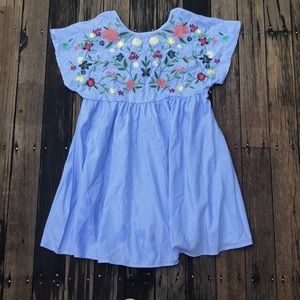 Blue and white striped floral dress